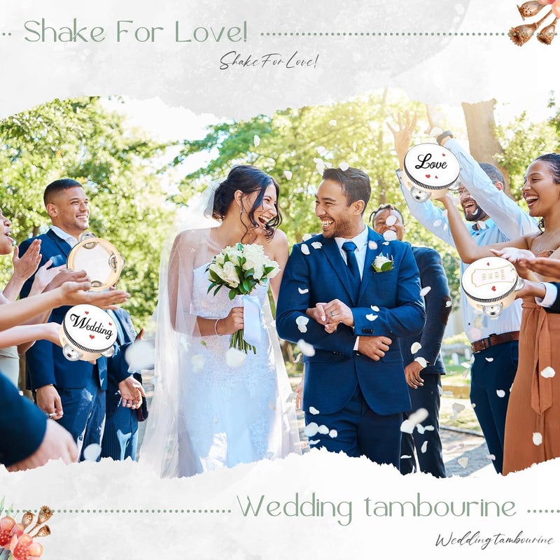 Lukmaa 24 Set 4 Inch Tambourine for Adults Wooden Hand Held Drum with Metal Jingles, Gift Tags, White I Love You Printed Ribbon Percussion Gift Musical Instrument for Church Wedding Party Favor - Image 3